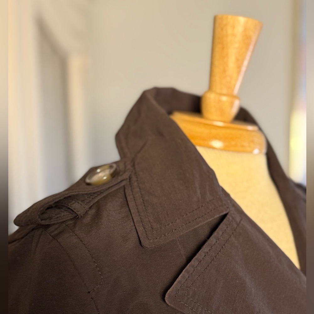 Classic Vintage Y2K Zara Basic Double-Breasted Chocolate Brown Trench Coat - Picture 5 of 9